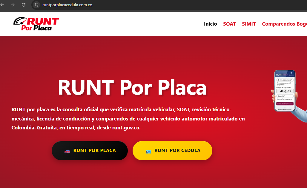 Consulta de vehículo en el RUNT antes del traspaso en Bogotá